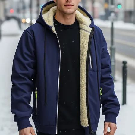 Jaqueta Masculina Com Capuz Forrada Em Sherpa Zíper Bolsos Com Zíper Xxl Navyblue
