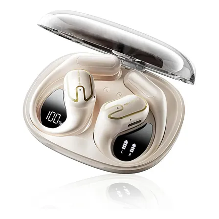 Fone de Ouvido Esportivo Bluetooth 6.0 Com Gancho Para Xiaomi Samsung iPhone Motorola Open Ear IPX7 À Prova D'Água 68h Bateria Para Corrida Academia Com Microfone Carregamento USB‑C Cor Bege