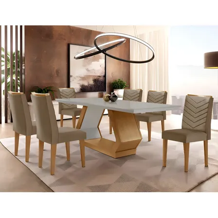 Mesa De Jantar 6 Lugares Retangular Rufato Alvorada Londrina Cor Vel. Capuccino Off White Imbuia