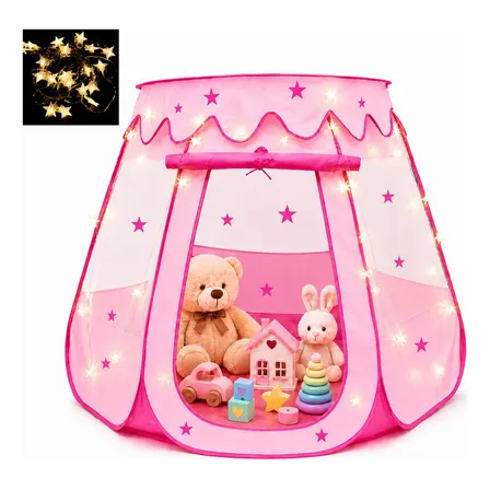 Barraca Infantil Rosa Dobrável Com Luzes Led E Bolsa Portáti
