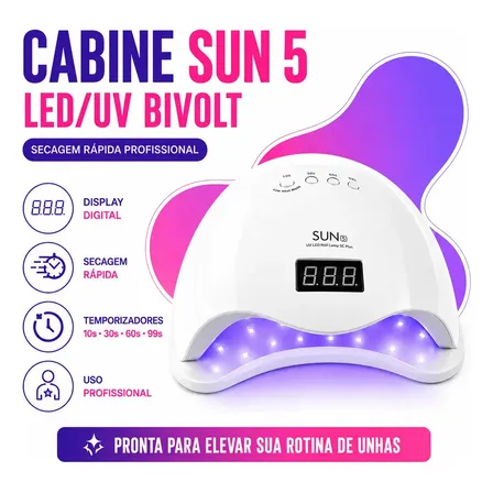 Cabine Sun Led/uv Sun5 Bivolt Unhas Profissional Seca Gel Cor Branco 110v/220v BMED
