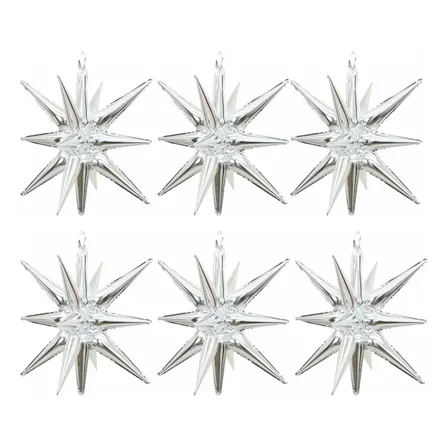 6 Balões Estrela Sputnik Metalizados 22in Decoração De Festa Prateado
