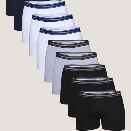 Kit 10 Cuecas Boxer Lupo Masculino Algodao Azul-marinho/cinza/branco/preto Liso M