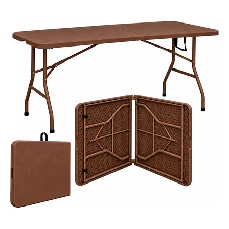 Mesa Dobrável 1,80m X 0,74 Cm Maleta Camping E Pesca  Marrom Marrom