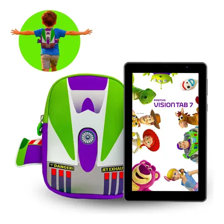 Tablet Infantil Positivo Vision TAB 7 Toy Story Disney 3GB RAM 64GB (expansível até 512GB) Octa-Core Tela 7” Wi-fi Android 14 Go, acompanha Mochila do Buzz Lightyear e Capa de Proteção de Silicone