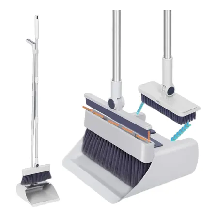 4em1 Kit Vassoura E Pá Multiuso Ajustável Limpeza Piso Pelos
