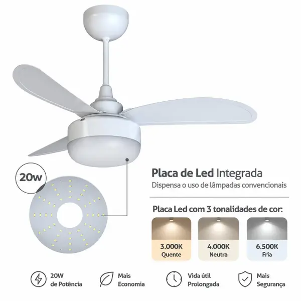 Ventilador de Teto Ventisol Fênix Inverter Controle Remoto Placa Led 20w Integrada - Bivolt