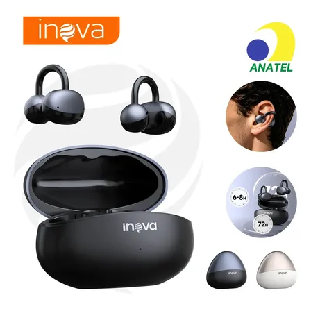 Fone de Ouvido Inova FON-13025E Tipo Clip Orelha Preto, Bluetooth, IPX6, para Esporte