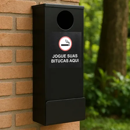Porta Bituca Bituqueira Cinzeiro de Parede Alumínio Bisbel com Gaveta Coletora Preto