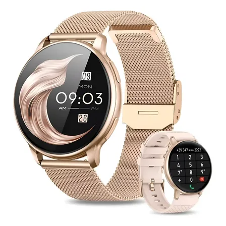FoxBox Smartwatch Sport com Chamadas, Oxigênio no Sangue e Pulseira Ouro Rosa