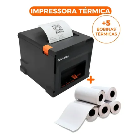 Impressora Cupom Não Fiscal 80mm Rede Usb Guilhotina Cor Preto com 5 Rolos de Bobina Térmica