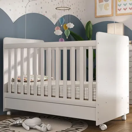 Berço Americano 3 em 1 com Rodízios para Colchão 70 x 130 cm Pimpolho Multimóveis Branco