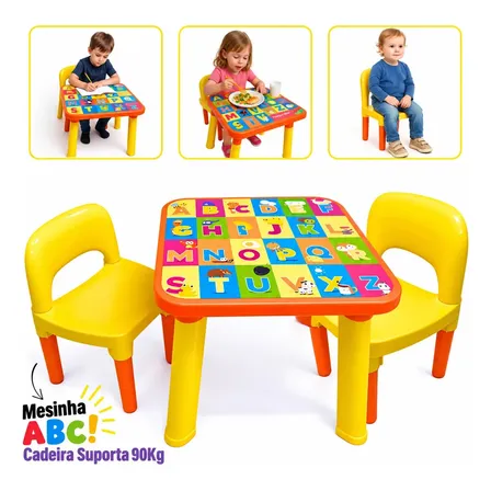 Mesinha Infantil Com 2 Cadeiras Educativa Alfabeto Completo Atacarejo Kids