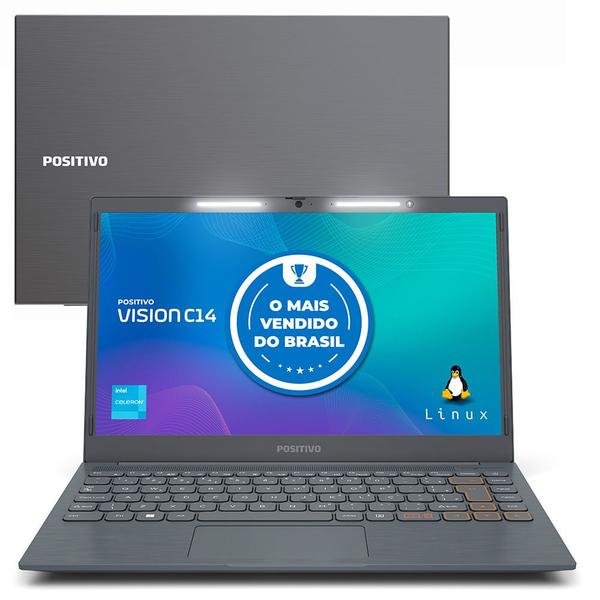 Notebook Positivo Vision C14 Intel Celeron Linux 8GB RAM 256GB eMMC 14.1” LED HD Lumina BAR - Cinza