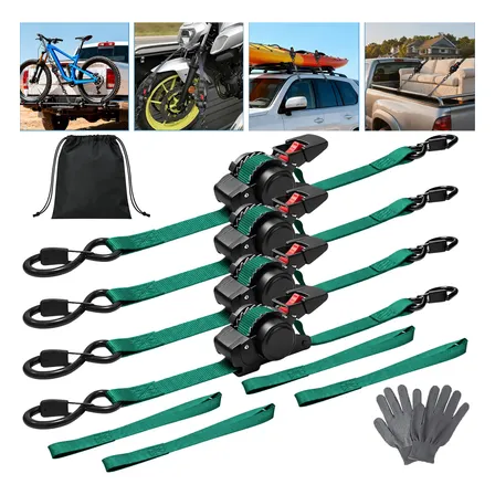 Kit Cinta Catraca Automática Retrátil 800kg Luvas Mais Bolsa Verde-escuro/4 Unidade