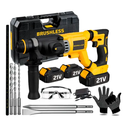Martelete Perfurador Brushless Sds 2 Baterias 21v + Maleta  Amarelo E Preto 21v 50/60hz