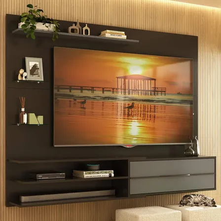 Painel para TV até 65 Polegadas 1 Porta e Prateleiras Multimóveis MP1064 - Preto/Grafite