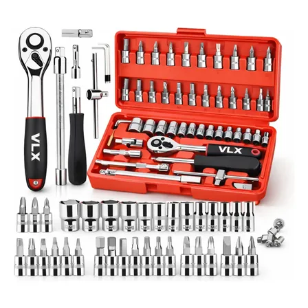 Kit Jogo De Soquete Catraca 1/4 Com 46 Peças Aço Maleta Novo Prateado