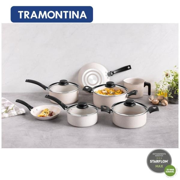 Jogo Conjunto de Panelas Bege Turim Tramontina 7 peças Antiaderentes
