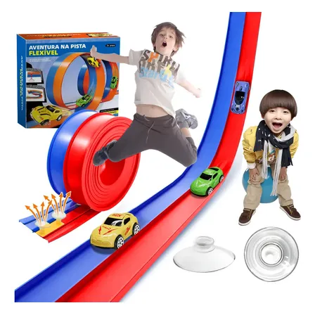 Flextrack Pista Corrida Flexível Para Crianças Com 4ventosas Vermelho