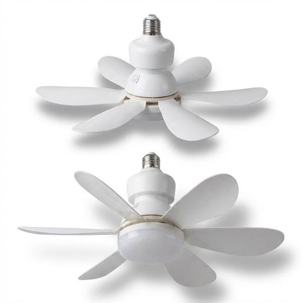 Ventilador de Teto 6 Hélices Bivolt Bocal E27 LED Integrado Dobrável 42cm Compacto - Não Declarada
