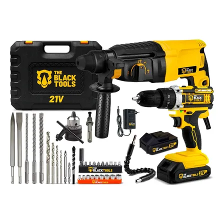 Martelete Perfurador Rompedor Professional 26mm 900w Sds Plus 3j E Furadeira Impacto 21v 2 Baterias The Black Tools