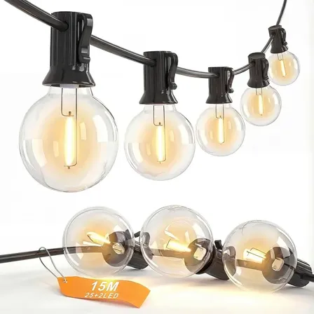 G40 Varal Luz De Corda 15m Lampadas Led Inquebrável Amarelas