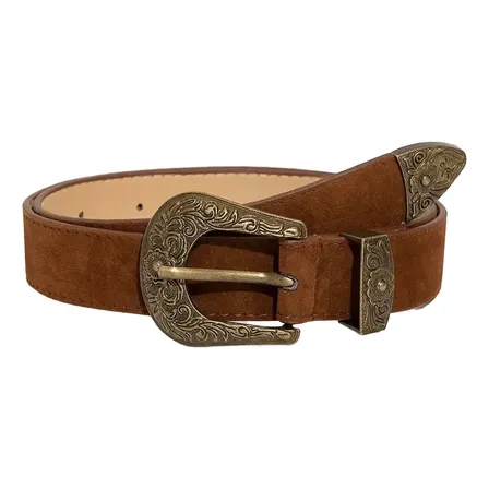 Cinto Western Feminino Fivela Floral Gravada Marrom 80