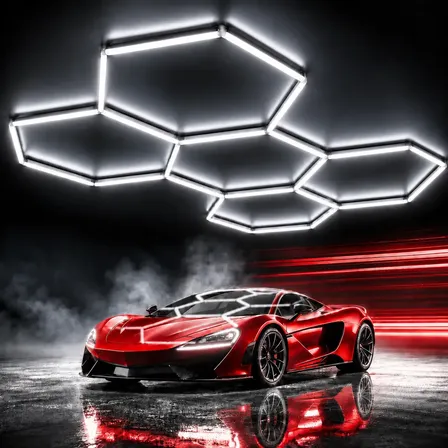 Luminaria Led Hexagonal Luminária de Teto 5 Células 6500K Iluminação Moderna Bivolt Alta Luminosidade, Ideal Para Garagem Oficina Barbearia Estúdio E Estacionamento, Tieesa S001 Branco