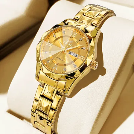Opk Relógio De Pulso Feminino Dourado Aço Quartz Luxo  6023 Dourado