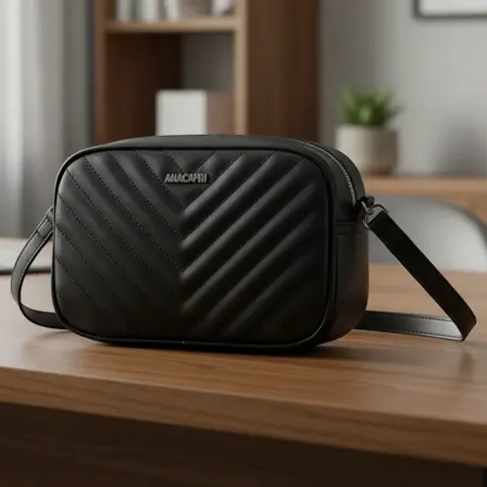 Bolsa Pequena Anacapri Trabalho Leve Zíper Transversal Ombro Preto