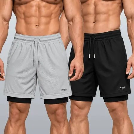 Kit 2 Bermudas 2 Em 1 Short Duplo Masculino Academia Treino