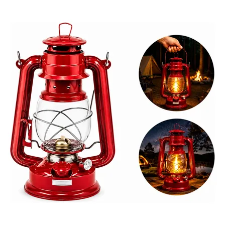 Lampião A Querosene 24,5cm Lamparina Pequena Luminária Vermelho