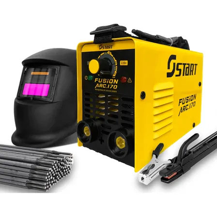 Maquina Inversora Solda Fusion Arc 170a Bivolt + Acessórios Amarelo 127/220v