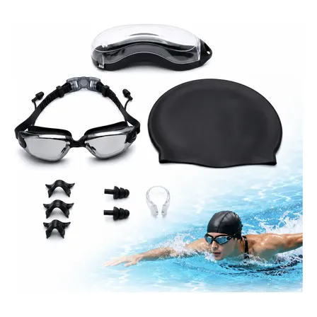 Óculos De Natação E Touca Kit 5 Peças Antiembaçante Piscina