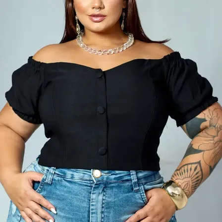 Blusa Ciganinha Plus Size Manga Cigana Begaline Look Verão