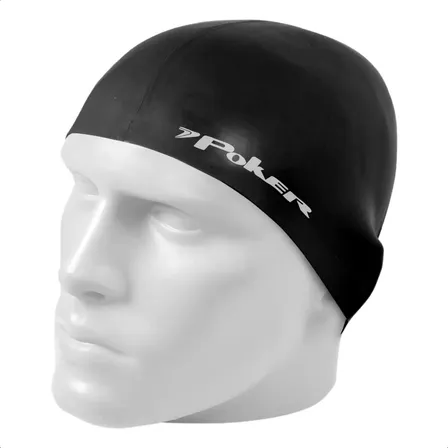 Touca Natação Poker Proteção Orelhas Silicone Hidroginástica Cor Preto Tamanho Único