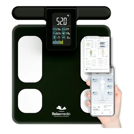 Balança Bioimpedância Corporal Digital 8 Sensores Profissional Bodyscan - Relaxmedic Cor Preto