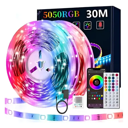 30m Fita De Luz Led Rgb Colorida Com Controle Remoto + Fonte Rgb 24v 12v