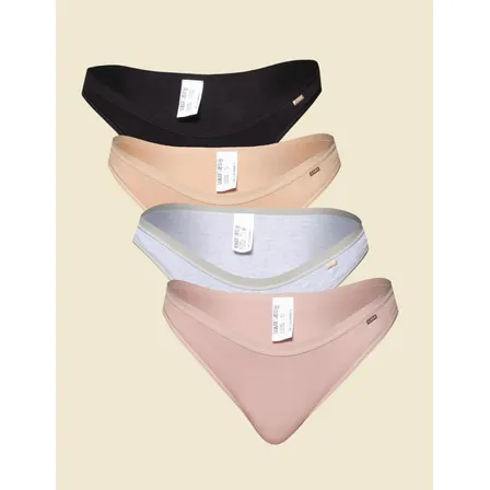 Kit 4 Calcinhas Fem. Tanga 100% Algodao Lupo 0901 - 1 Preto + 1 Cinza + 1 Natural + 1 Nude Liso G (44 A 46)0901