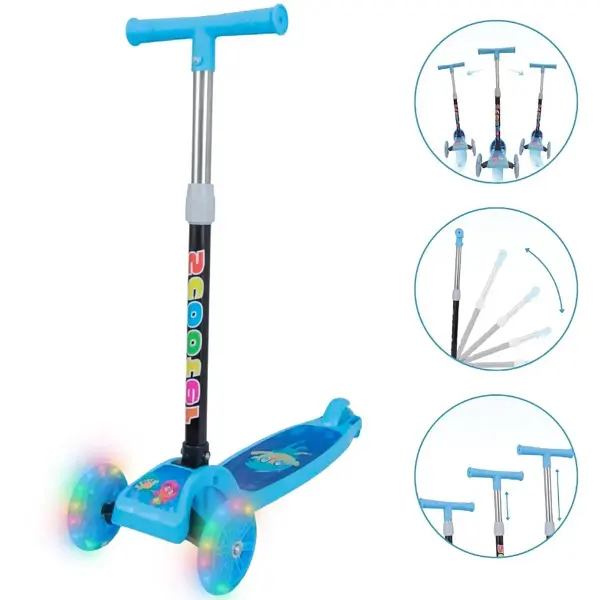 Patinete infantil 3 rodas com luzes led dobrável e ajustável menino menina - ATENTU