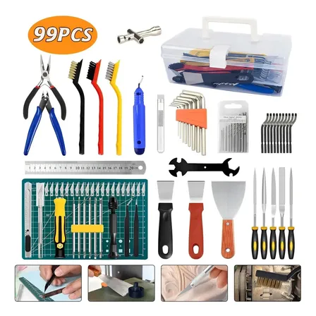 Kits 99 peças De Ferramentas completo manual De Impressão 3d acabamento alicate corte agulha cânula inox de limpeza 0.25mm 0,4mm acabamento para Bico hotend 10 estilete espatula combinado cinza
