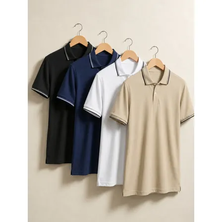 Kit 4 Camisa Gola Polo Piquet Masculina Slim Casual Algodão Multicolorido Gg Liso