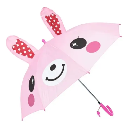 Guarda Chuva Sombrinha Infantil Automática Com Orelhinhas Bichinho Formato Do Coelho Fofo Cor Rosa Bebê