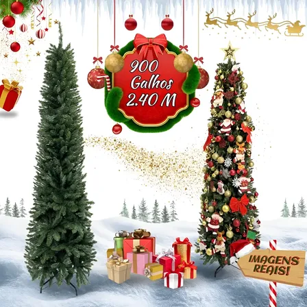 Árvore De Natal Slim 2,4m 900 Galho Pinheiro Canadense Cheia - Verde