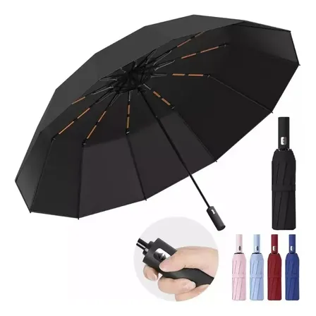Guarda Chuva Abre E Fecha Automático Reforçado Contra Vento Cor Preto