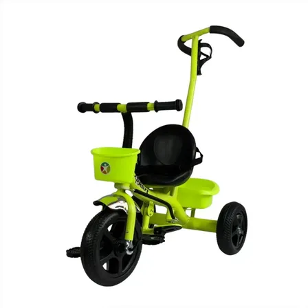Triciclo Bicicleta Infantil 3 Rodas Passeio Empurrador Bike Verde Cesta Porta Objetos Porta Copo Apoio Pés