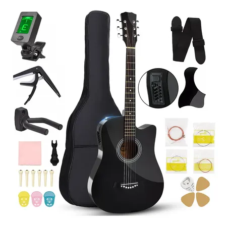 Violão Eletroacústica Iniciante C/afinador+acessórios+estojo Preto Destro Wengué