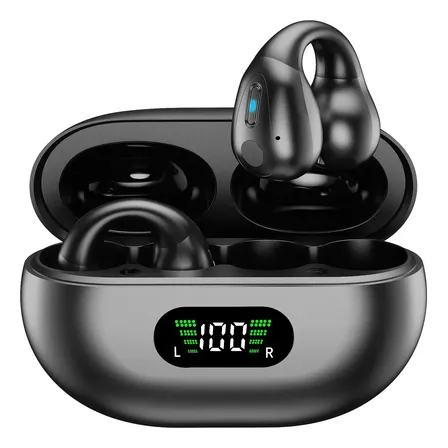 Fone de Ouvido Condução Óssea JSKJ Q80 com Bluetooth 5.3, Aberto e Resistente à Água