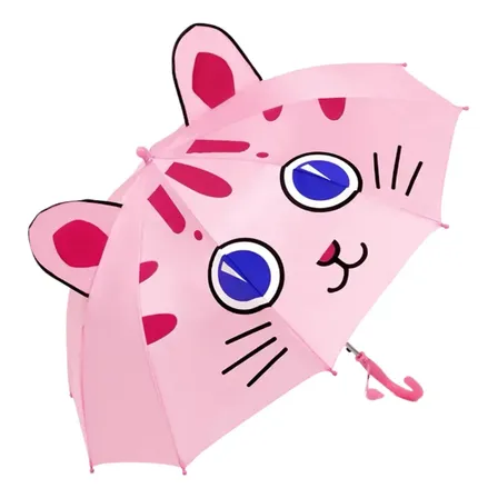 Guarda-Chuva Infantil Automático Com Orelhinhas de Gatinho Fofo Cor Rosa-Claro